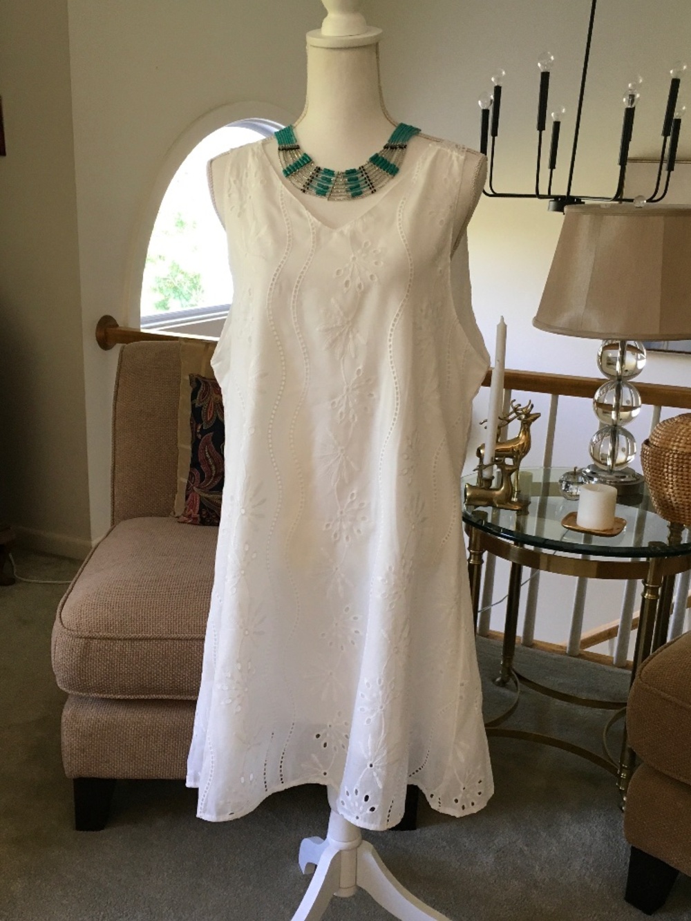 Pretty and feminine white lined summer sleeveless eyelet dress size XL